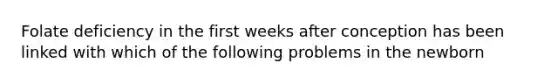 Folate deficiency in the first weeks after conception has been linked with which of the following problems in the newborn