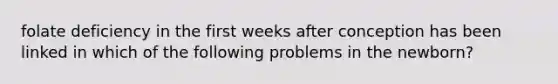 folate deficiency in the first weeks after conception has been linked in which of the following problems in the newborn?