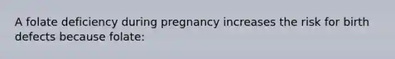 A folate deficiency during pregnancy increases the risk for birth defects because folate: