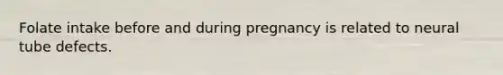 Folate intake before and during pregnancy is related to neural tube defects.