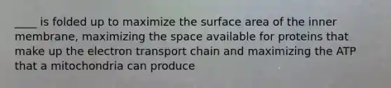 ____ is folded up to maximize the surface area of the inner membrane, maximizing the space available for proteins that make up the electron transport chain and maximizing the ATP that a mitochondria can produce