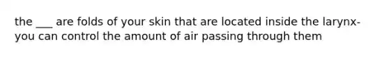 the ___ are folds of your skin that are located inside the larynx- you can control the amount of air passing through them