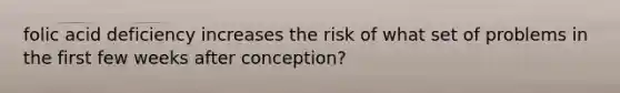 folic acid deficiency increases the risk of what set of problems in the first few weeks after conception?