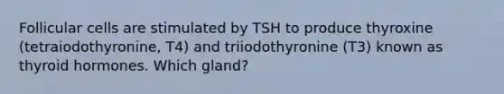 Follicular cells are stimulated by TSH to produce thyroxine (tetraiodothyronine, T4) and triiodothyronine (T3) known as thyroid hormones. Which gland?