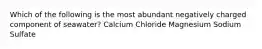 Which of the following is the most abundant negatively charged component of seawater? Calcium Chloride Magnesium Sodium Sulfate