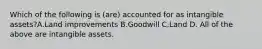 Which of the following is (are) accounted for as intangible assets?A.Land improvements B.Goodwill C.Land D. All of the above are intangible assets.