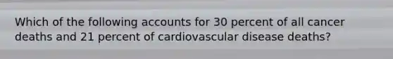 Which of the following accounts for 30 percent of all cancer deaths and 21 percent of cardiovascular disease deaths?