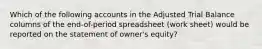 Which of the following accounts in the Adjusted Trial Balance columns of the end-of-period spreadsheet (work sheet) would be reported on the statement of owner's equity?