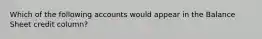 Which of the following accounts would appear in the Balance Sheet credit column?