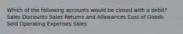 Which of the following accounts would be closed with a debit? Sales Discounts Sales Returns and Allowances Cost of Goods Sold Operating Expenses Sales