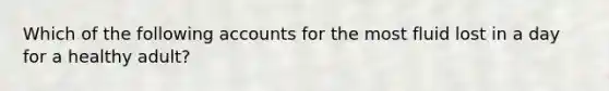 Which of the following accounts for the most fluid lost in a day for a healthy adult?