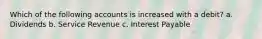 Which of the following accounts is increased with a debit? a. Dividends b. Service Revenue c. Interest Payable