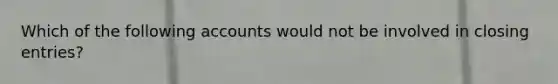 Which of the following accounts would not be involved in <a href='https://www.questionai.com/knowledge/kosjhwC4Ps-closing-entries' class='anchor-knowledge'>closing entries</a>?