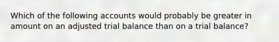 Which of the following accounts would probably be greater in amount on an adjusted trial balance than on a trial balance?