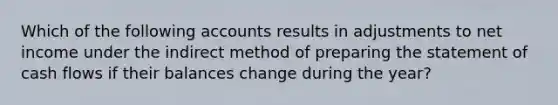 Which of the following accounts results in adjustments to net income under the indirect method of preparing the statement of cash flows if their balances change during the year?