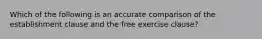 Which of the following is an accurate comparison of the establishment clause and the free exercise clause?