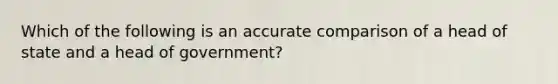 Which of the following is an accurate comparison of a head of state and a head of government?