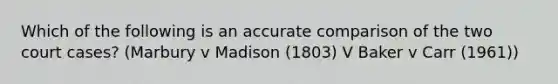 Which of the following is an accurate comparison of the two court cases? (Marbury v Madison (1803) V Baker v Carr (1961))