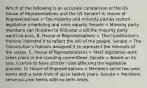 Which of the following is an accurate comparison of the US House of Representatives and the US Senate? A. House of Representatives = The majority and minority parties control legislative scheduling and rules equally. Senate = Minority party members can threaten to filibuster a bill the majority party wants to pass. B. House of Representatives = The Constitution's framers intended it to reflect the will of the people. Senate = The Constitution's framers designed it to represent the interests of the states. C. House of Representatives = Most legislative work takes place in the standing committees. Senate = Based on its size, it tends to have stricter rules affecting the legislative process. D. House of Representatives = Members serve two-year terms with a term limit of up to twelve years. Senate = Members serve six-year terms with no term limits.