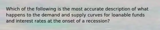 Which of the following is the most accurate description of what happens to the demand and supply curves for loanable funds and interest rates at the onset of a recession?