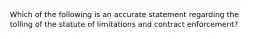 Which of the following is an accurate statement regarding the tolling of the statute of limitations and contract enforcement?