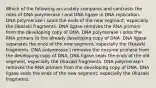 Which of the following accurately compares and contrasts the roles of DNA polymerase I and DNA ligase in DNA replication. DNA polymerase I seals the ends of the new segment, especially the Okazaki fragments. DNA ligase removes the RNA primers from the developing copy of DNA. DNA polymerase I adds the RNA primers to the already developing copy of DNA. DNA ligase separates the ends of the new segment, especially the Okazaki fragments. DNA polymerase I removes the enzyme primase from the developing copy of DNA. DNA ligase seals the ends of the old segment, especially the Okazaki fragments. DNA polymerase I removes the RNA primers from the developing copy of DNA. DNA ligase seals the ends of the new segment, especially the Okazaki fragments.