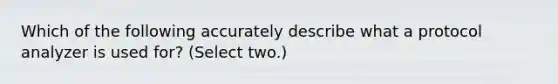 Which of the following accurately describe what a protocol analyzer is used for? (Select two.)