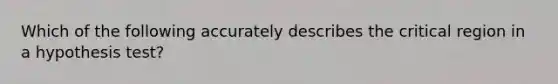 Which of the following accurately describes the critical region in a hypothesis test?