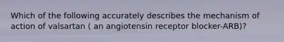 Which of the following accurately describes the mechanism of action of valsartan ( an angiotensin receptor blocker-ARB)?