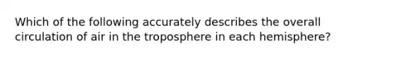 Which of the following accurately describes the overall circulation of air in the troposphere in each hemisphere?