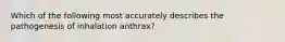 Which of the following most accurately describes the pathogenesis of inhalation anthrax?