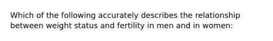 Which of the following accurately describes the relationship between weight status and fertility in men and in women: