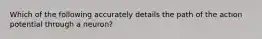 Which of the following accurately details the path of the action potential through a neuron?