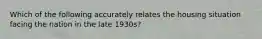 Which of the following accurately relates the housing situation facing the nation in the late 1930s?