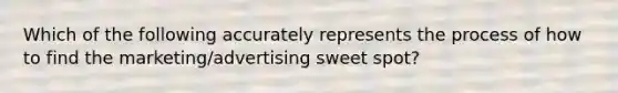 Which of the following accurately represents the process of how to find the marketing/advertising sweet spot?