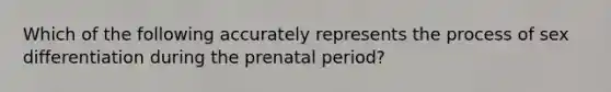 Which of the following accurately represents the process of sex differentiation during the prenatal period?