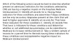 Which of the following actions would be best to describe whether present on admission indicators for the conditions selected by CMS are having a negative impact on the hospitals Medicare reimbursement A. Identify all records for a. Having these indicators for these conditions and determine if these conditions are the only secondary diagnoses present on the claim that will lead to higher payments B. Identify all records for. That have these indicators for these conditions C. Identify all records free. That have is indicators for these conditions and determine whether or not additional documentation can be submitted to Medicare to increase reimbursement D. Take a random sample of records for a period time for Records having these indicators for these conditions and extrapolatethe negative impact on Medicare reimbursement