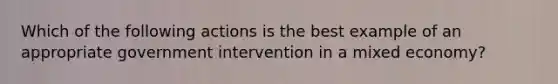 Which of the following actions is the best example of an appropriate government intervention in a mixed economy?