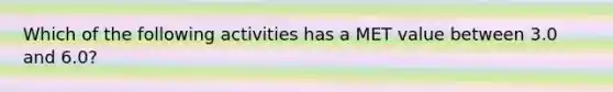 Which of the following activities has a MET value between 3.0 and 6.0?