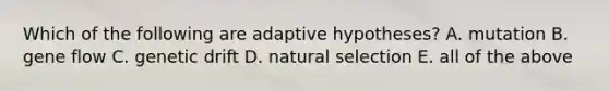 Which of the following are adaptive hypotheses? A. mutation B. gene flow C. genetic drift D. natural selection E. all of the above