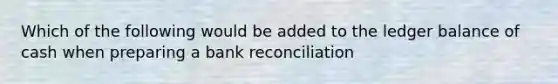 Which of the following would be added to the ledger balance of cash when preparing a bank reconciliation