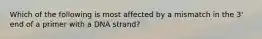 Which of the following is most affected by a mismatch in the 3' end of a primer with a DNA strand?