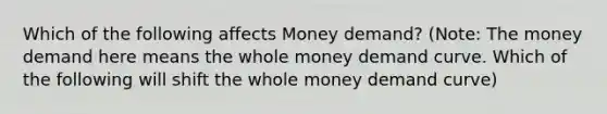 Which of the following affects Money demand? (Note: The money demand here means the whole money demand curve. Which of the following will shift the whole money demand curve)