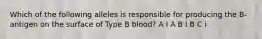 Which of the following alleles is responsible for producing the B-antigen on the surface of Type B blood? A I A B I B C i