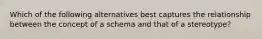 Which of the following alternatives best captures the relationship between the concept of a schema and that of a stereotype?