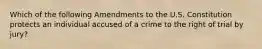 Which of the following Amendments to the U.S. Constitution protects an individual accused of a crime to the right of trial by jury?