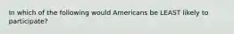 In which of the following would Americans be LEAST likely to participate?