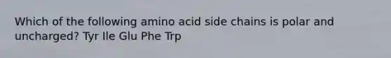 Which of the following amino acid side chains is polar and uncharged? Tyr Ile Glu Phe Trp