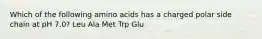 Which of the following amino acids has a charged polar side chain at pH 7.0? Leu Ala Met Trp Glu