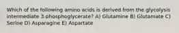 Which of the following amino acids is derived from the glycolysis intermediate 3-phosphoglycerate? A) Glutamine B) Glutamate C) Serine D) Asparagine E) Aspartate